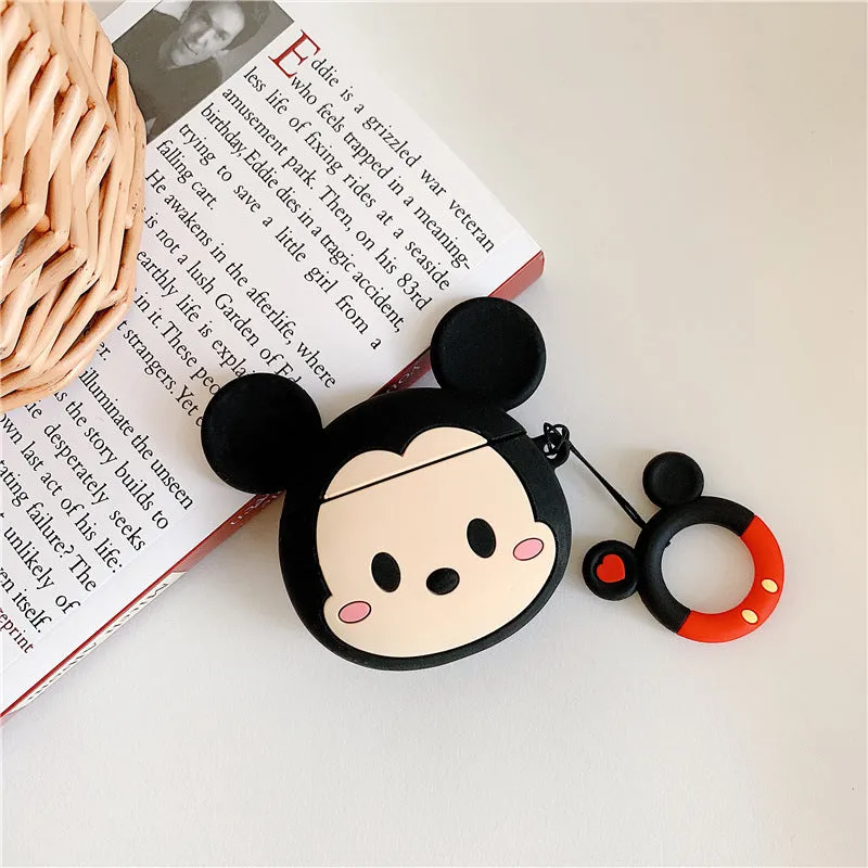 Silicone back cover case for AirPods 1 and 2 with cartoon wave point design in blue