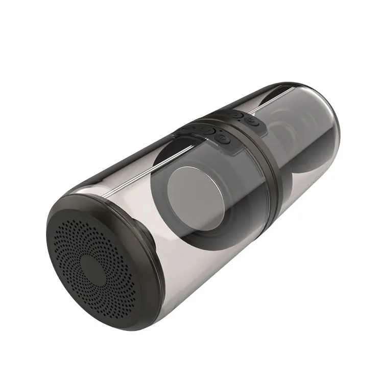 Transparent Bluetooth speaker with dual-radiation bass, magnetic suction cup, 65x80mm, black finish