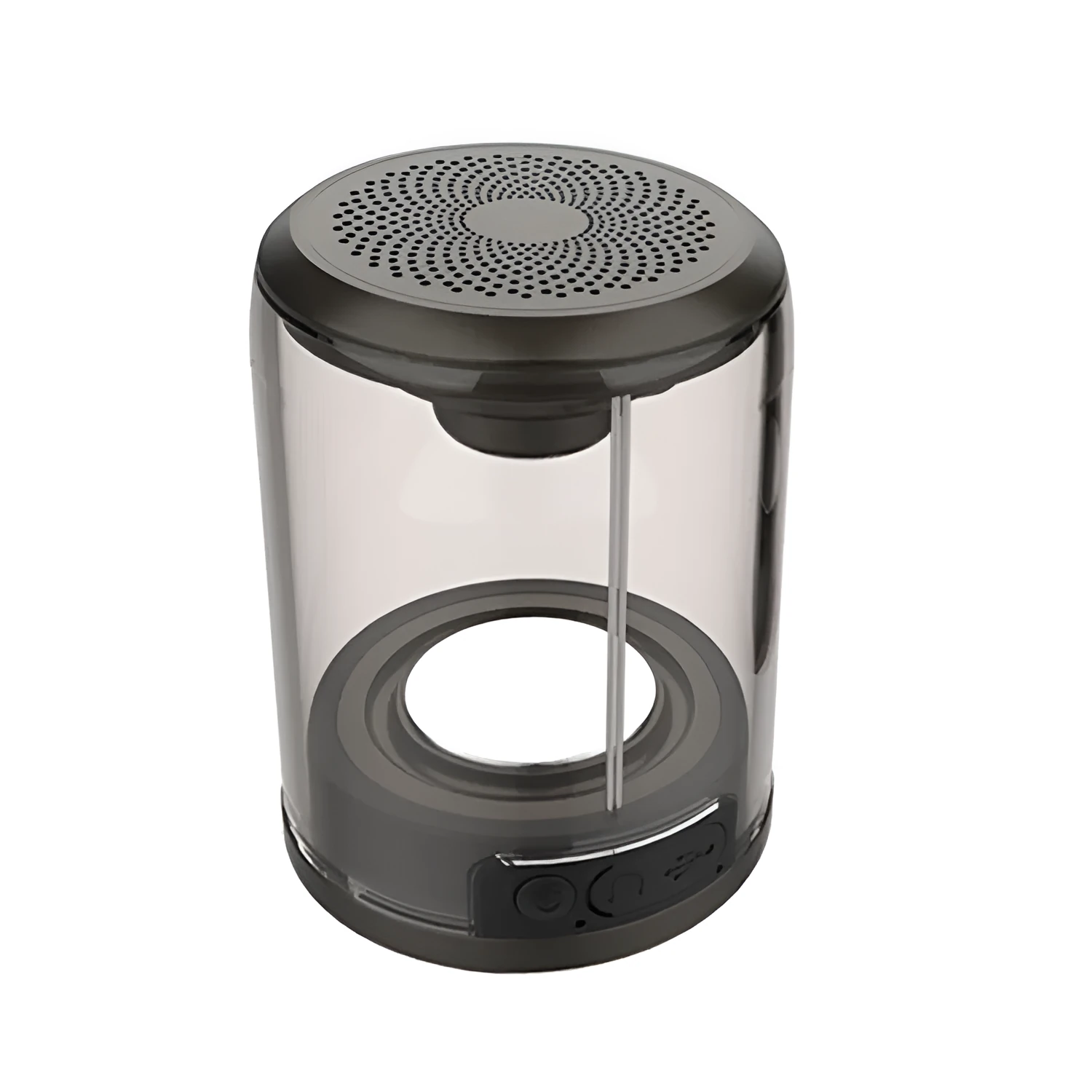 Transparent Bluetooth speaker with dual-radiation bass, magnetic suction cup, 65x80mm, black finish