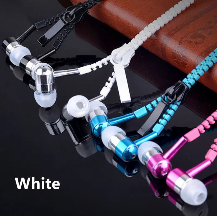 Blue wired earphones with glowing zipper cord, alloy metallic housing, and gold-plated 3.5mm plug