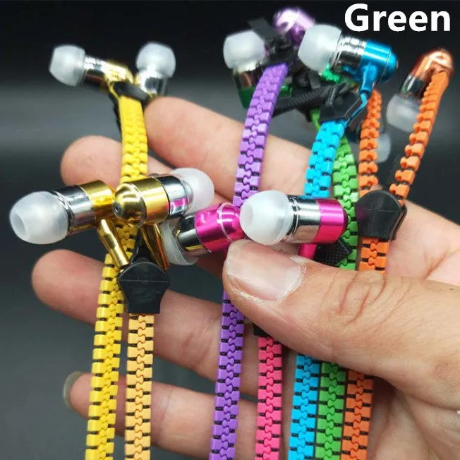 Blue wired earphones with glowing zipper cord, alloy metallic housing, and gold-plated 3.5mm plug