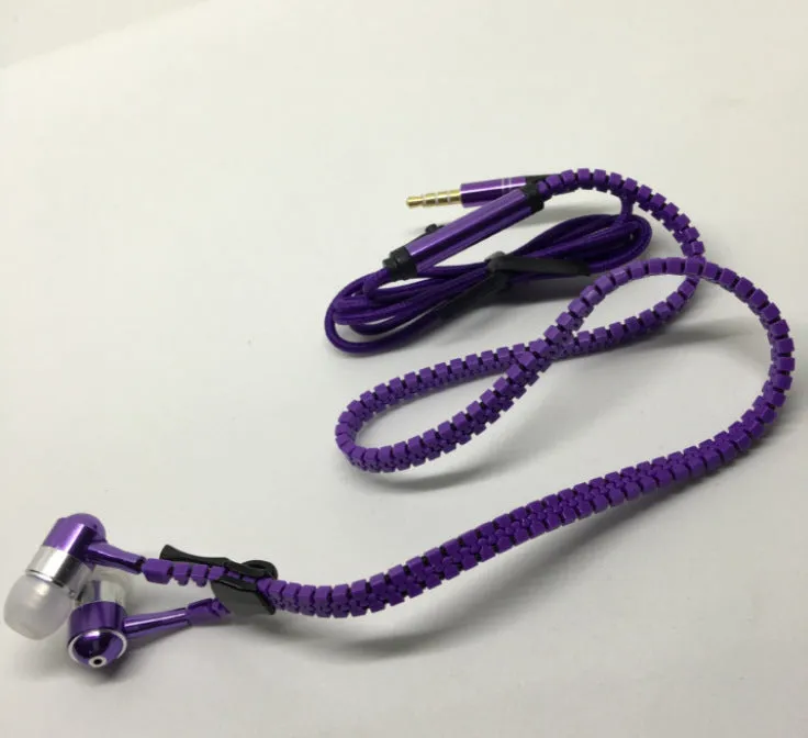 Blue wired earphones with glowing zipper cord, alloy metallic housing, and gold-plated 3.5mm plug