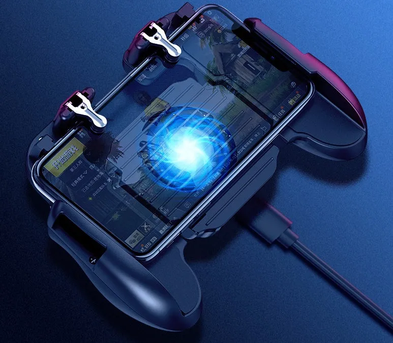 Plastic smartphone game controller accessory with fan handset for shooting games