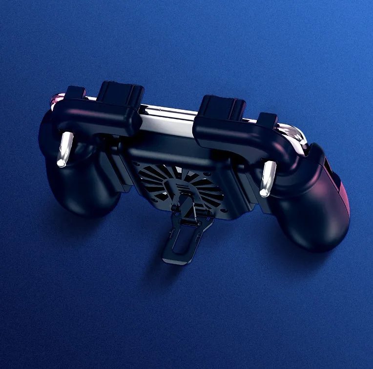 Plastic smartphone game controller accessory with fan handset for shooting games