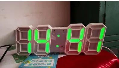 3D luminous LED digital wall clock with USB power, white plastic body, simple design