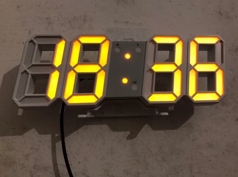 3D luminous LED digital wall clock with USB power, white plastic body, simple design