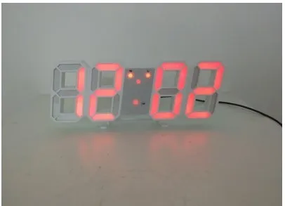3D luminous LED digital wall clock with USB power, white plastic body, simple design