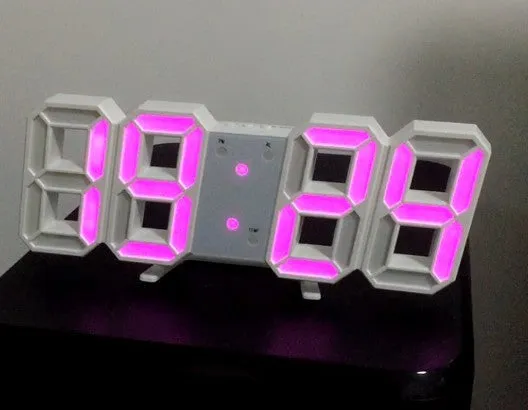 3D luminous LED digital wall clock with USB power, white plastic body, simple design