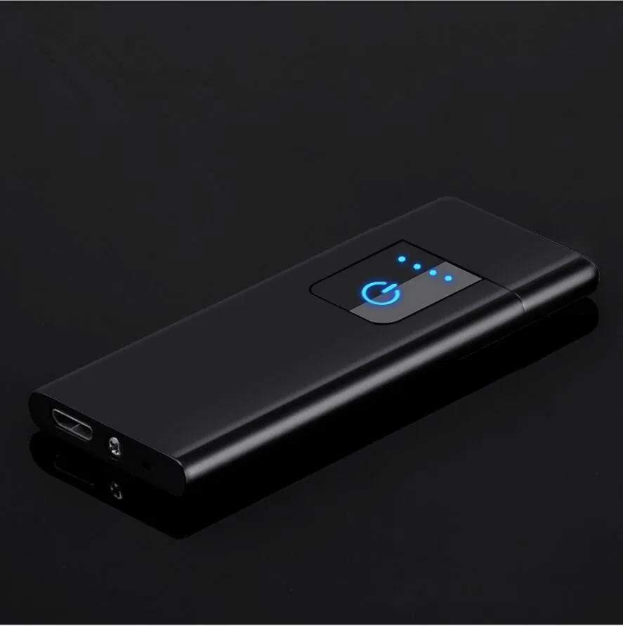 Ultra-thin USB rechargeable lighter with electric tungsten wire ignition in black finish