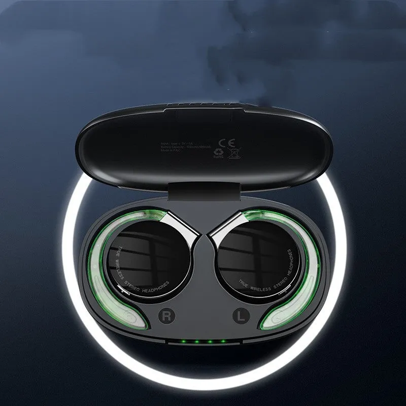 Black and white wireless Bluetooth sports earphones with bilateral stereo design