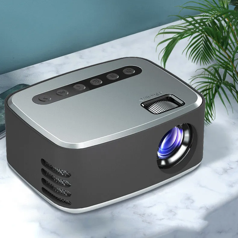 Mini portable projector in silver with 1080P HD support and ABS casing
