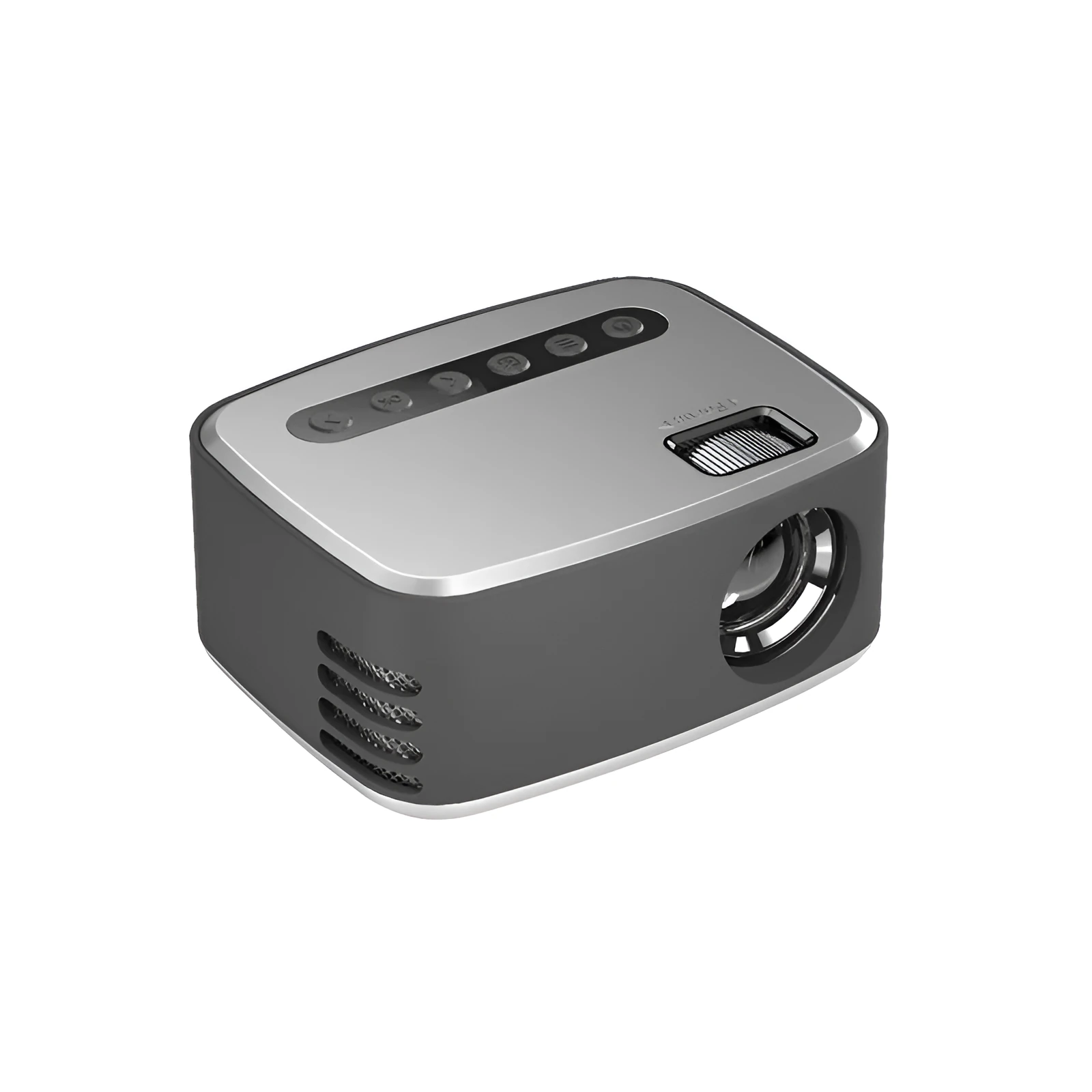 Mini portable projector in silver with 1080P HD support and ABS casing