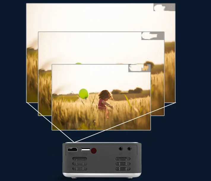Mini portable projector in silver with 1080P HD support and ABS casing