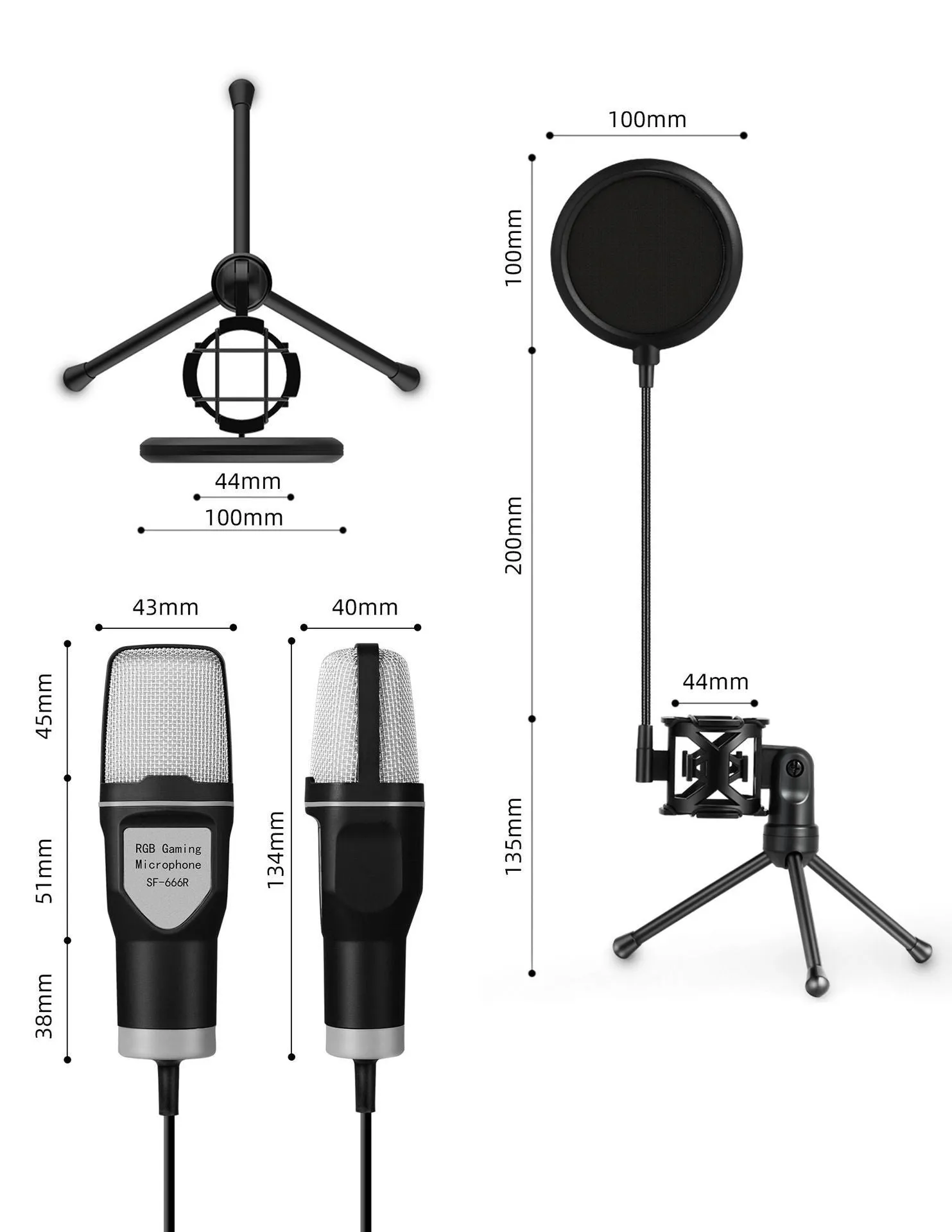 SF-666R black desktop microphone with bracket and spray screen on a desk