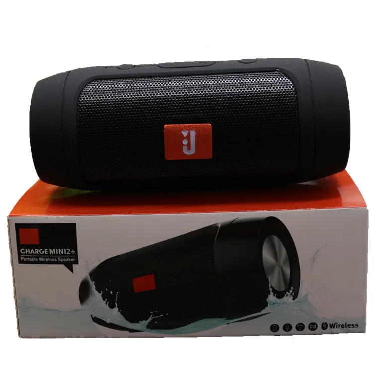 Waterproof Bluetooth speaker in black with USB charging port and control buttons