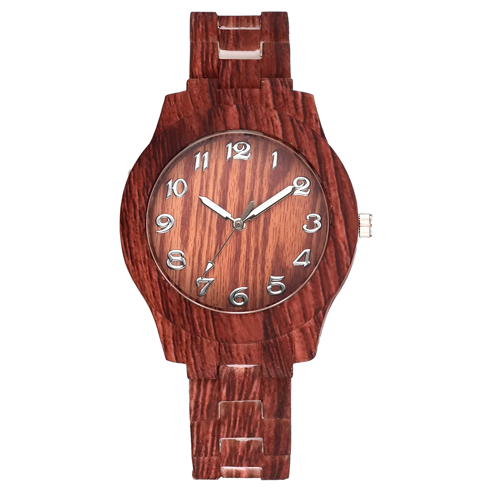 Wood grain retro design quartz watch with silicone strap in beige, brown, grey, red, or white colour options