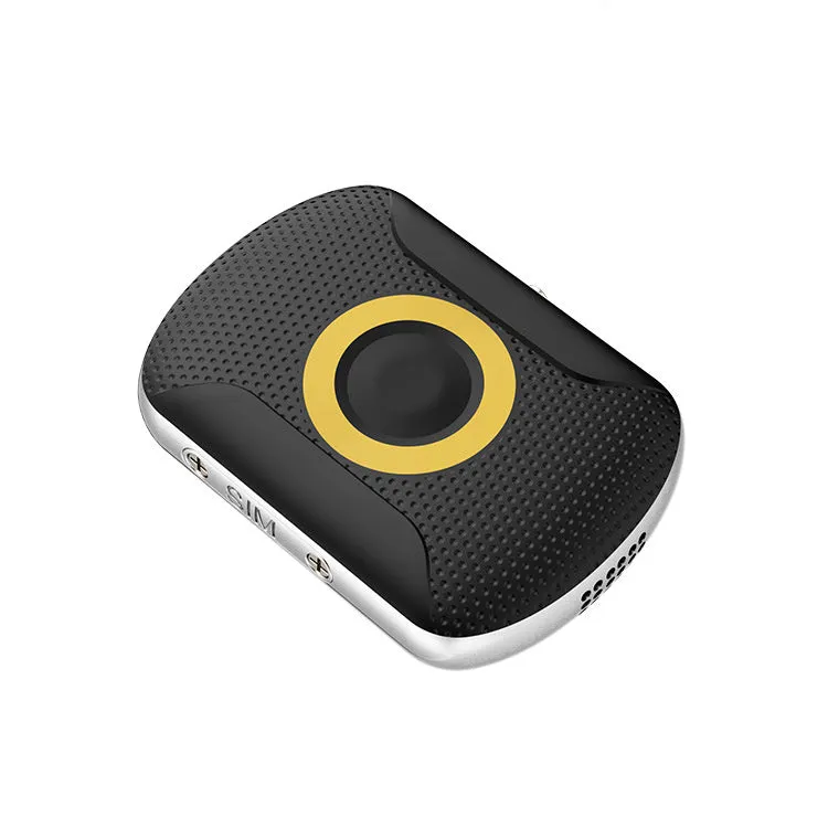 Black GPS tracker for children elders and pets with SOS button and splash water resistant design