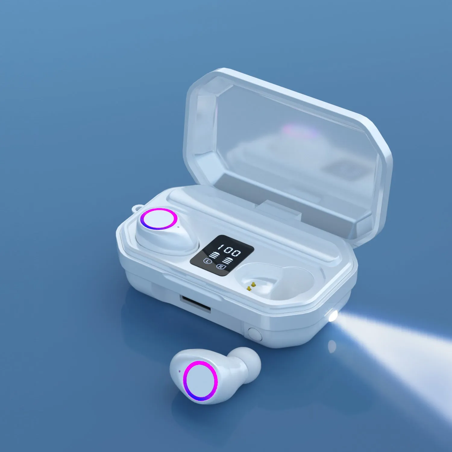 Wireless Bluetooth headset with LED breathing light, in-ear design, black body, Bluetooth 5.0