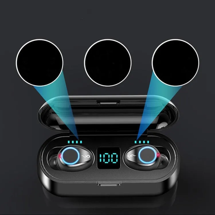 Wireless Bluetooth headset with LED breathing light, in-ear design, black body, Bluetooth 5.0