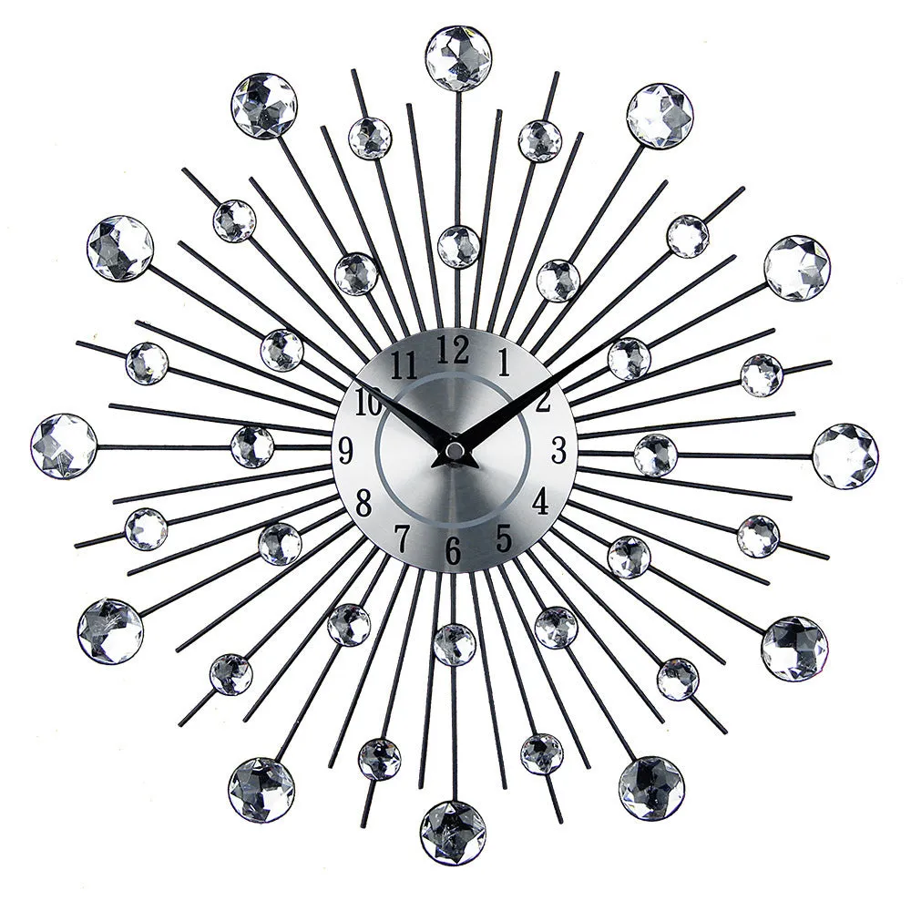 Silver round wall clock with metal case and aluminium dial showing 33cm diameter