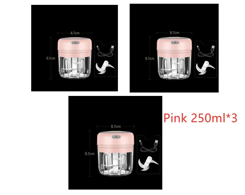 Wireless mini baby food processor in pink with USB charging, 304 stainless steel blade, 100ml or 250ml capacity