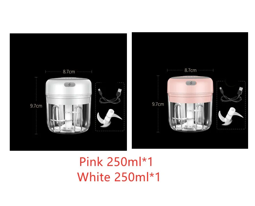 Wireless mini baby food processor in pink with USB charging, 304 stainless steel blade, 100ml or 250ml capacity