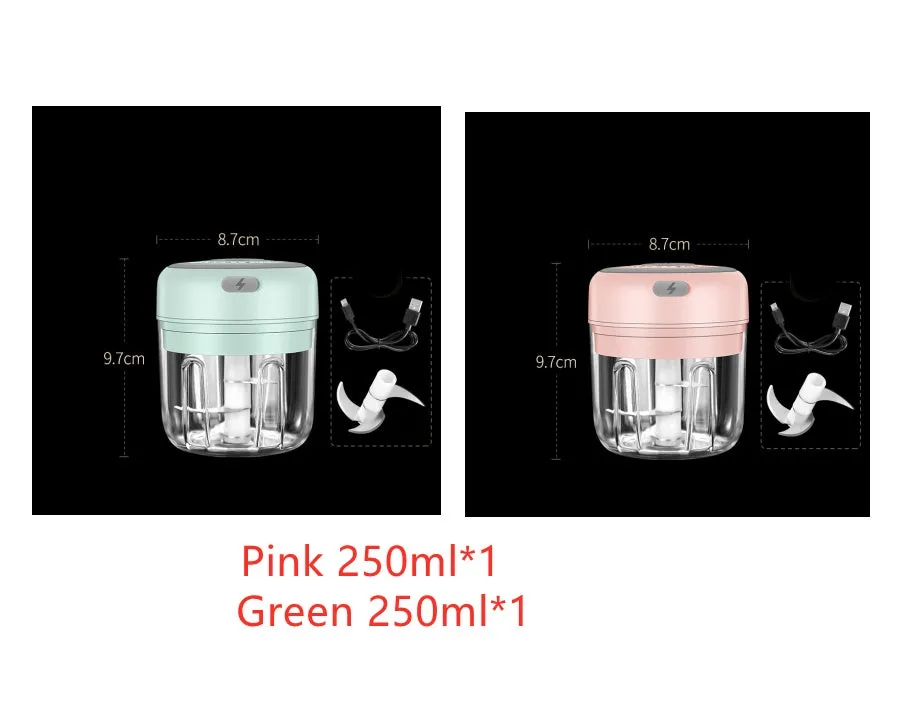 Wireless mini baby food processor in pink with USB charging, 304 stainless steel blade, 100ml or 250ml capacity