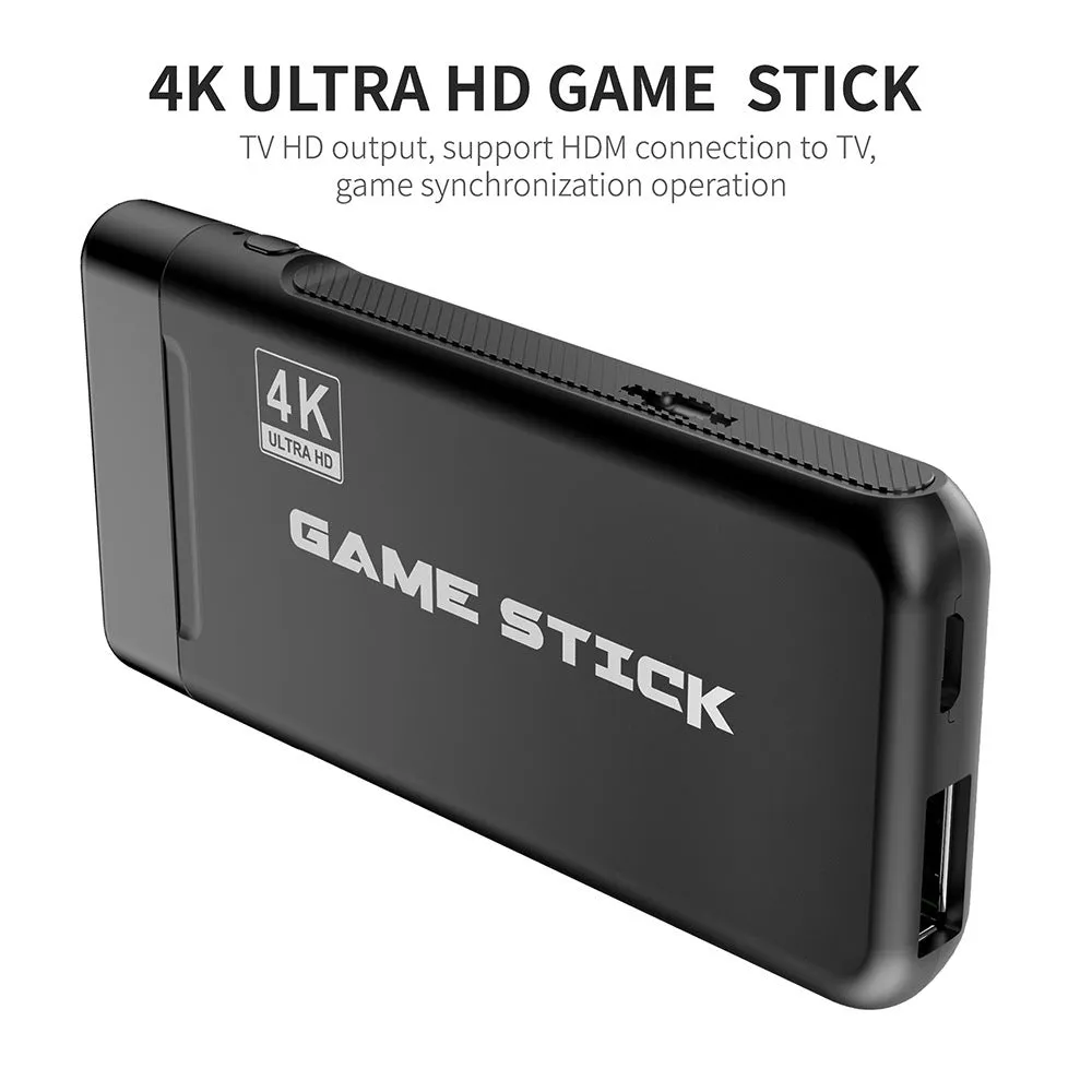 Wireless handle game console with HDMI output, two controllers, and compact plastic casing