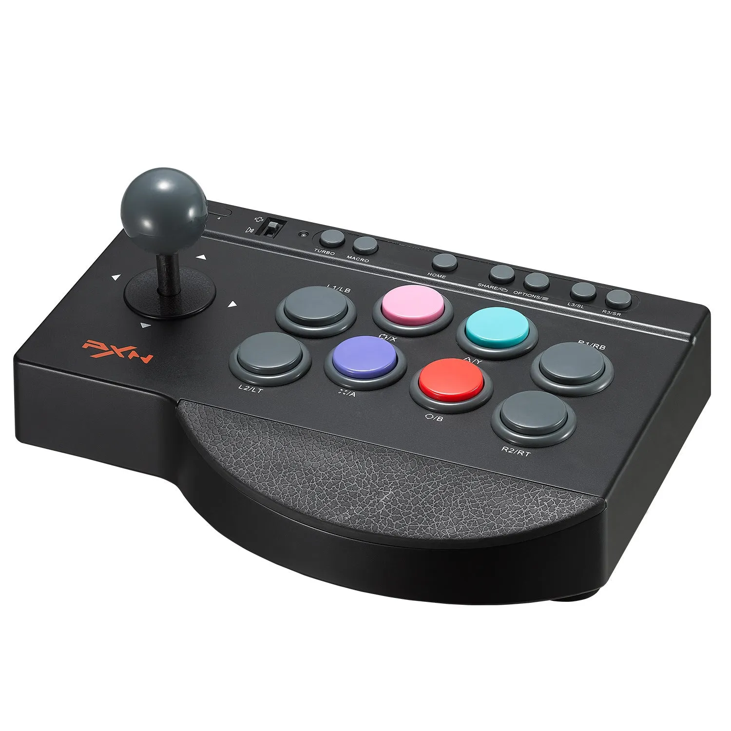 Black arcade stick game machine with joystick and buttons for fighting games