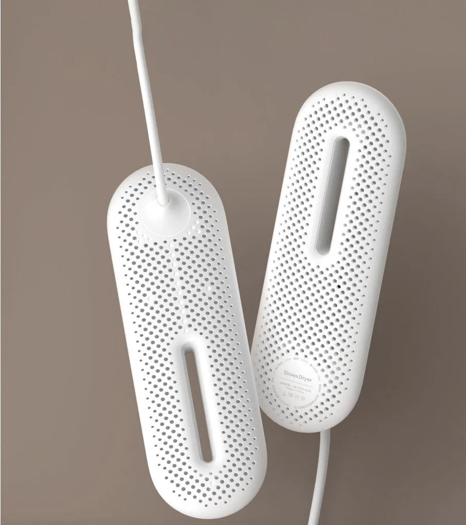 White USB shoe dryer with 360-degree three-dimensional drying for winter footwear