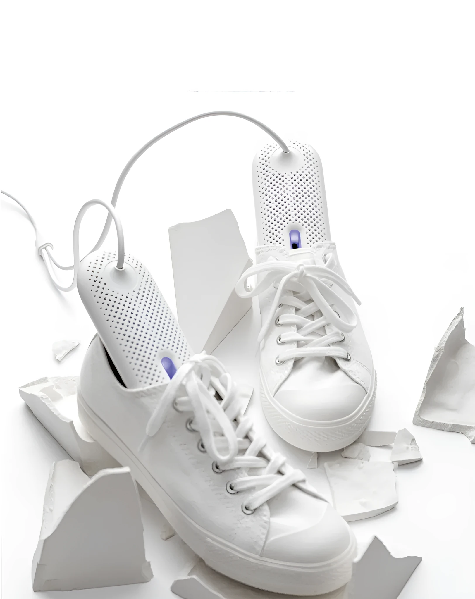 White USB shoe dryer with 360-degree three-dimensional drying for winter footwear