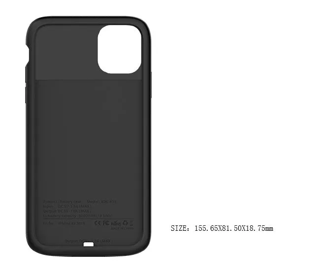 iPhone 11 battery case with 5000mAh clip-on external charger in black