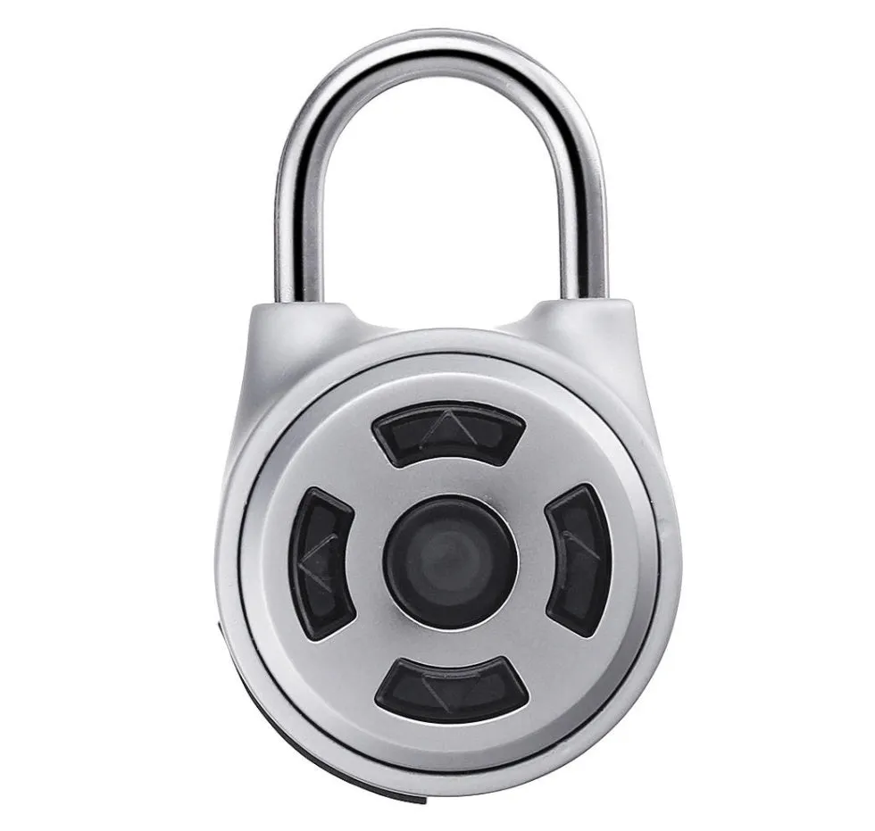 Silver smart padlock with Bluetooth and direction button password lock for luggage and lockers