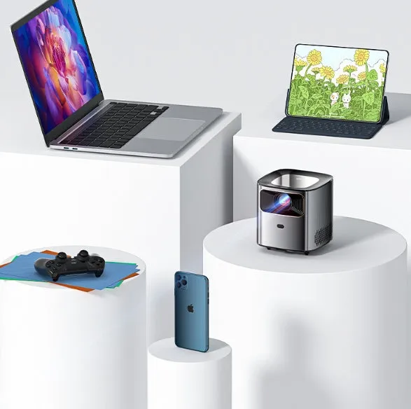 Mini home HD portable projector in gun colour with 1080p resolution and 190ANSI brightness