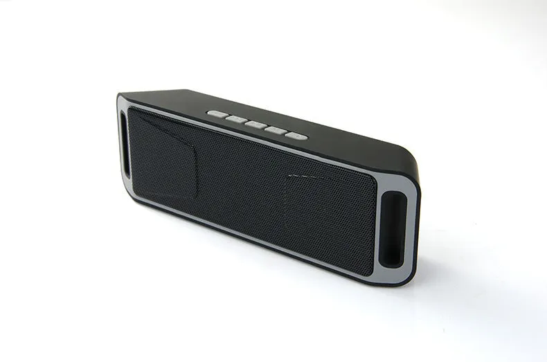 SC208 black rectangular Bluetooth speaker with iron mesh grille and silicone base