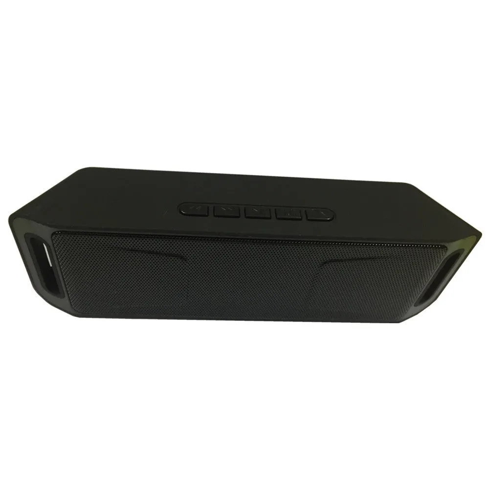 SC208 black rectangular Bluetooth speaker with iron mesh grille and silicone base
