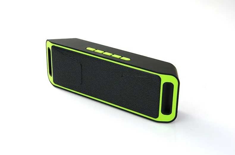 SC208 black rectangular Bluetooth speaker with iron mesh grille and silicone base