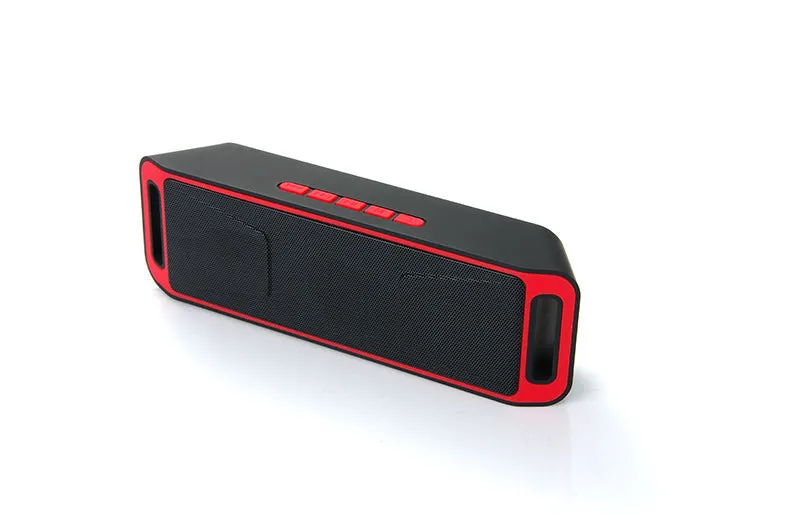 SC208 black rectangular Bluetooth speaker with iron mesh grille and silicone base
