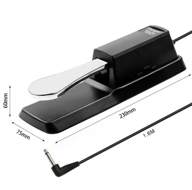 Universal sustain pedal FTB-004 in black with metal surface and attached 1.7-metre cable