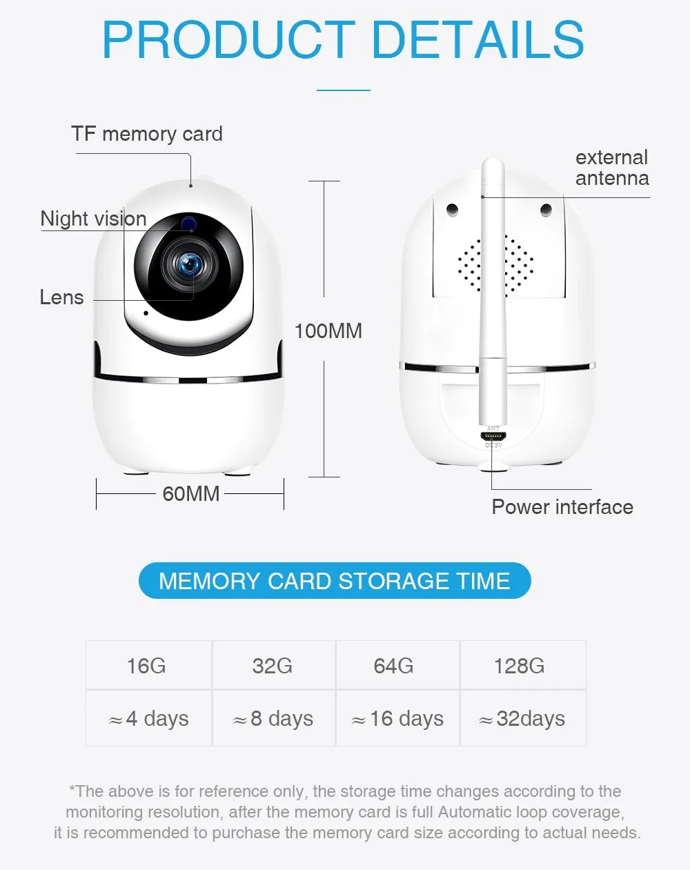 White mini spy camera 1080P hidden nanny cam with motion detection and night vision for indoor security
