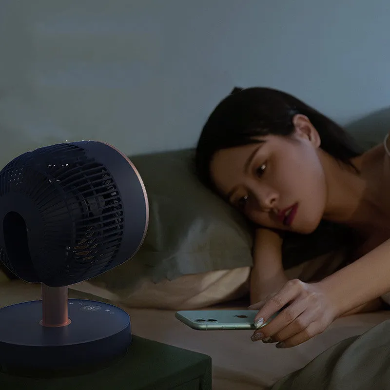 Emmett folding telescopic air circulation fan with remote control on floor in dark green