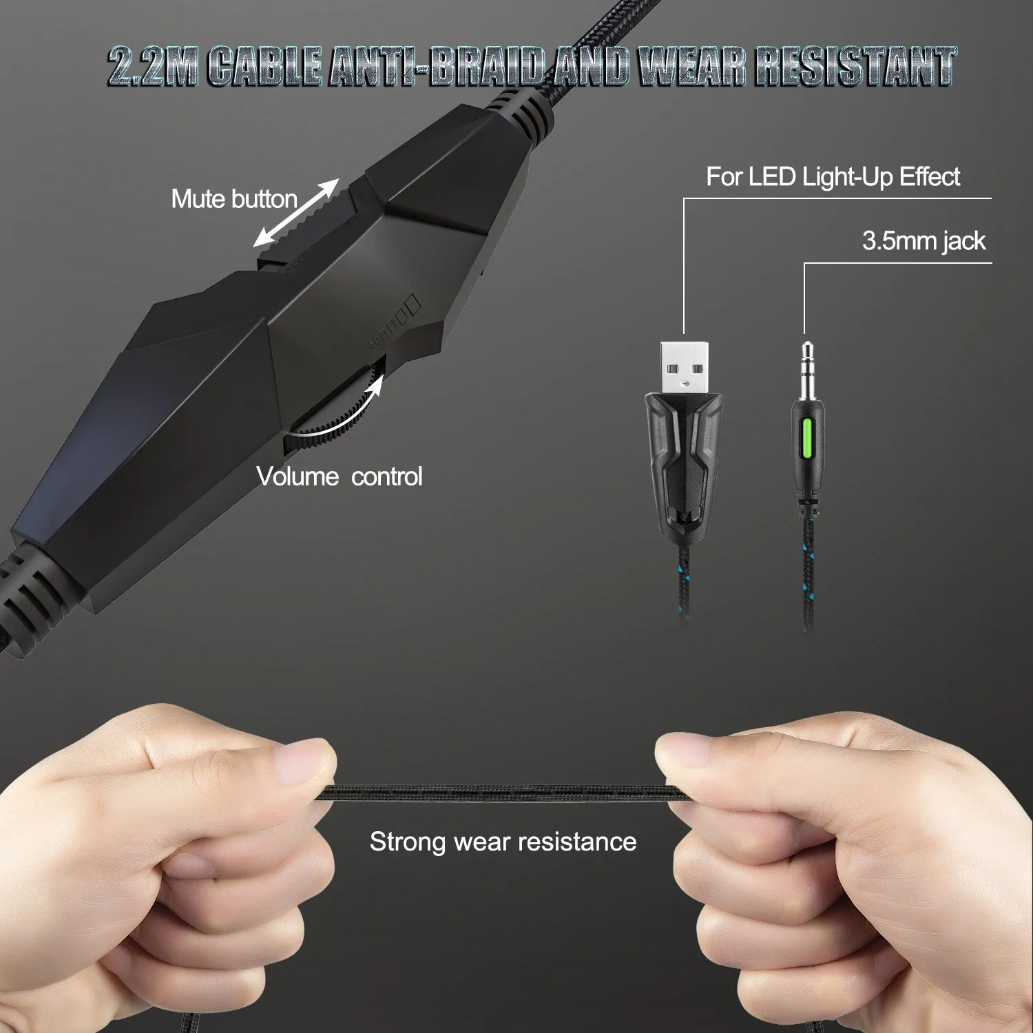 ONIKUMA K19 gaming headset in black with RGB LED lighting and omnidirectional microphone on a desk