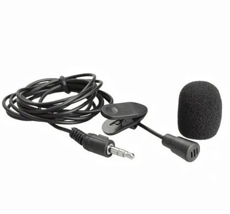 Black lavalier condenser microphone with 3.5mm plug and 2-metre cable for recording