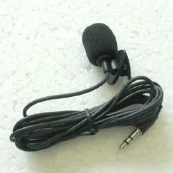 Black lavalier condenser microphone with 3.5mm plug and 2-metre cable for recording