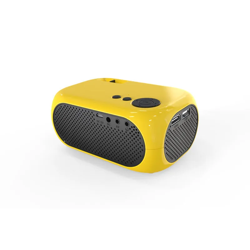 M24 portable mini LED projector in gold or white, showing compact size and included accessories.