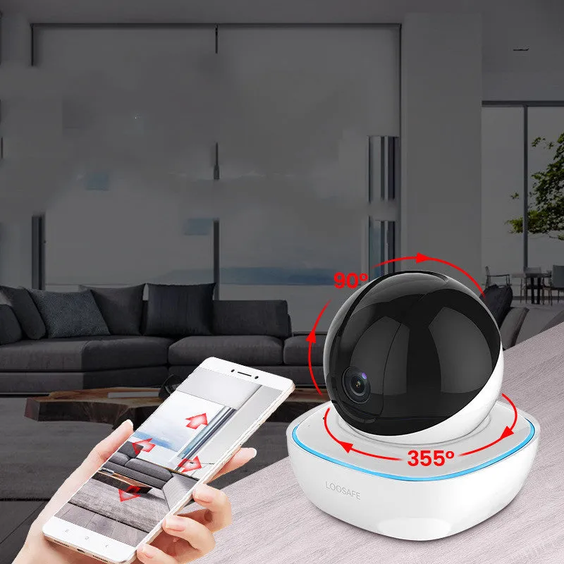 Wireless 1080p indoor dome surveillance camera with infrared night vision and PTZ control mounted on a white ceiling