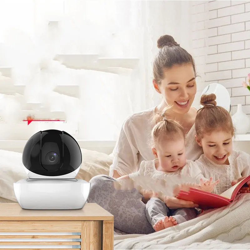 Wireless 1080p indoor dome surveillance camera with infrared night vision and PTZ control mounted on a white ceiling