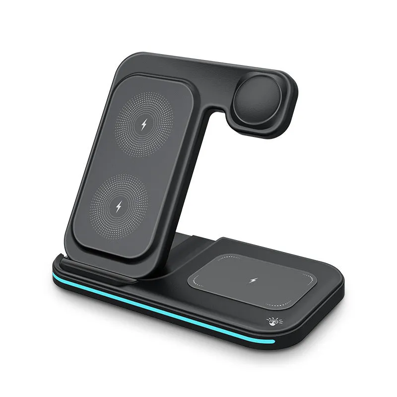 3-in-1 foldable wireless fast charger for phone headset watch in white ABS casing