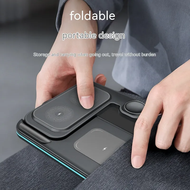 3-in-1 foldable wireless fast charger for phone headset watch in white ABS casing
