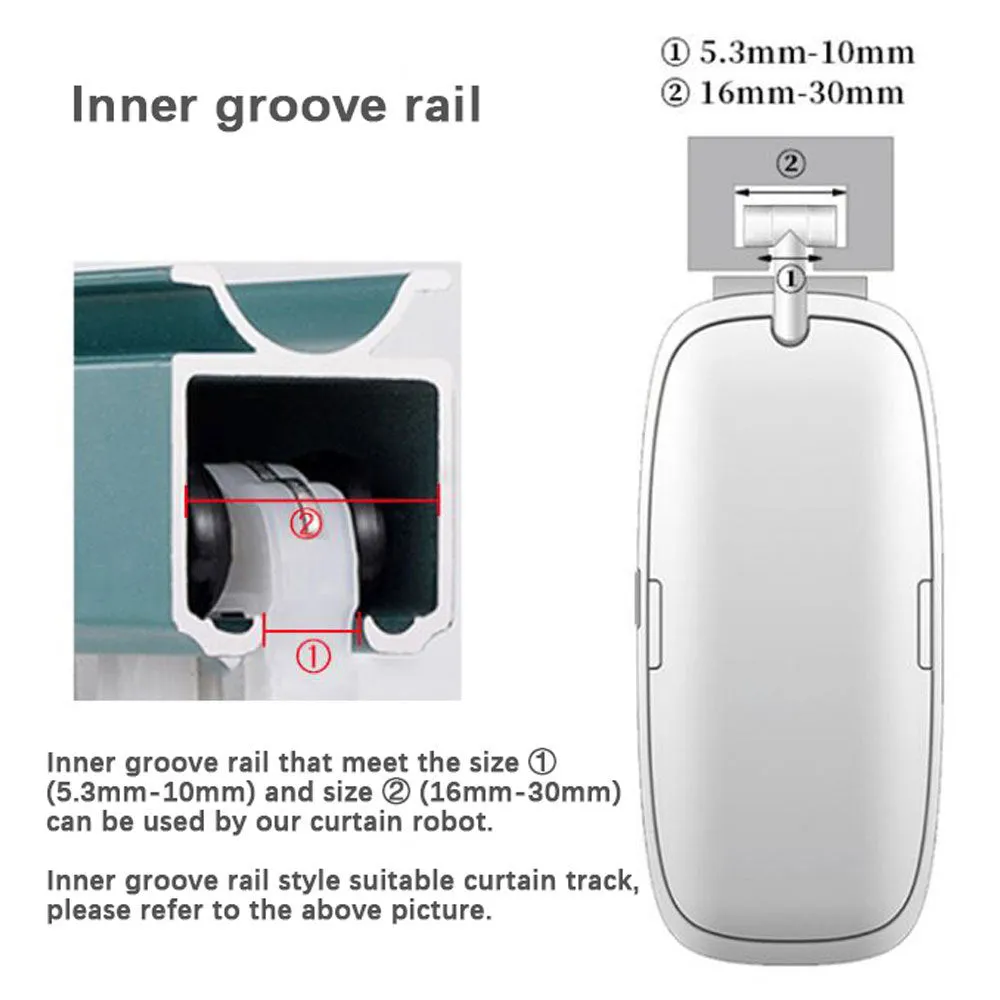 Smart curtain robot with Bluetooth and app control mounted on a rail
